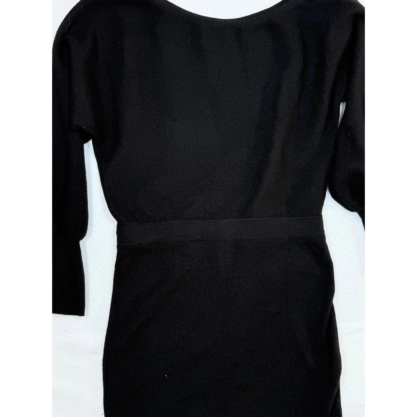 EVEREVE Black Ribbed Sweater Dress Long Balloon Sleeve Mini Knit LG - Image 7