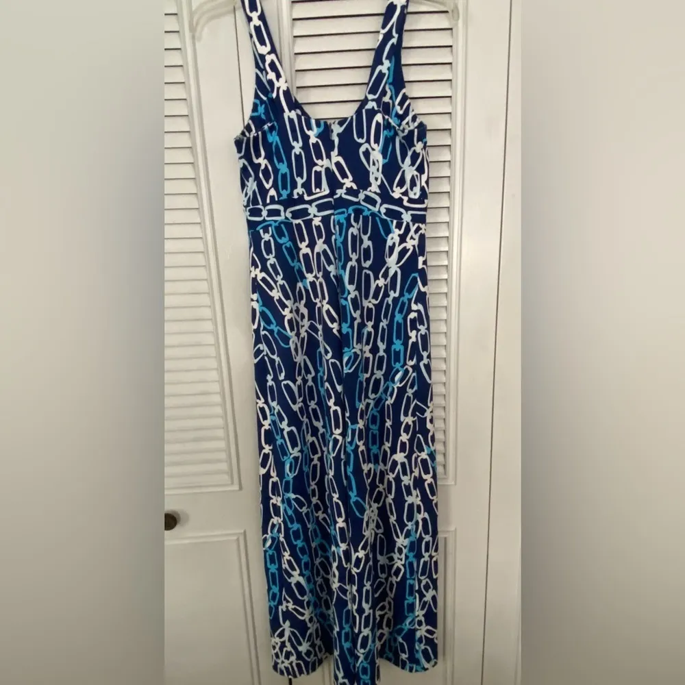 J. McLaughlin Maxi Dress Blue Chain Print Sleeveless V-Neck Long Dress​ Size XS - Image 2