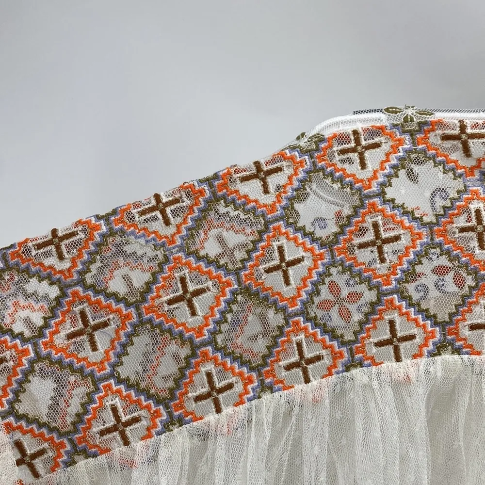 Ivory XS Joyride Sheer Mesh Embroidered Long Sleeve Boho Blouse oversized - Image 4