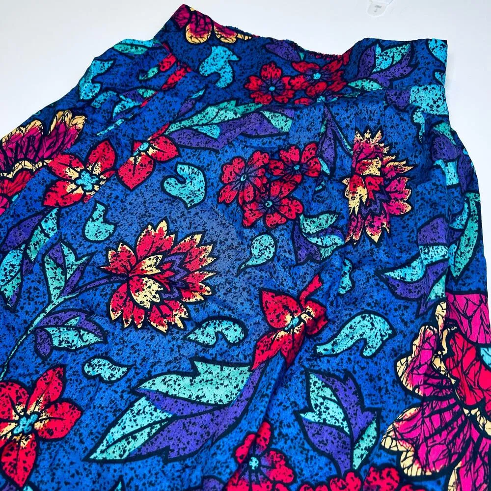 Vintage Floral Boho Midi Skirt High Waisted Pleated Colorful Retro Cottagecore - Image 2