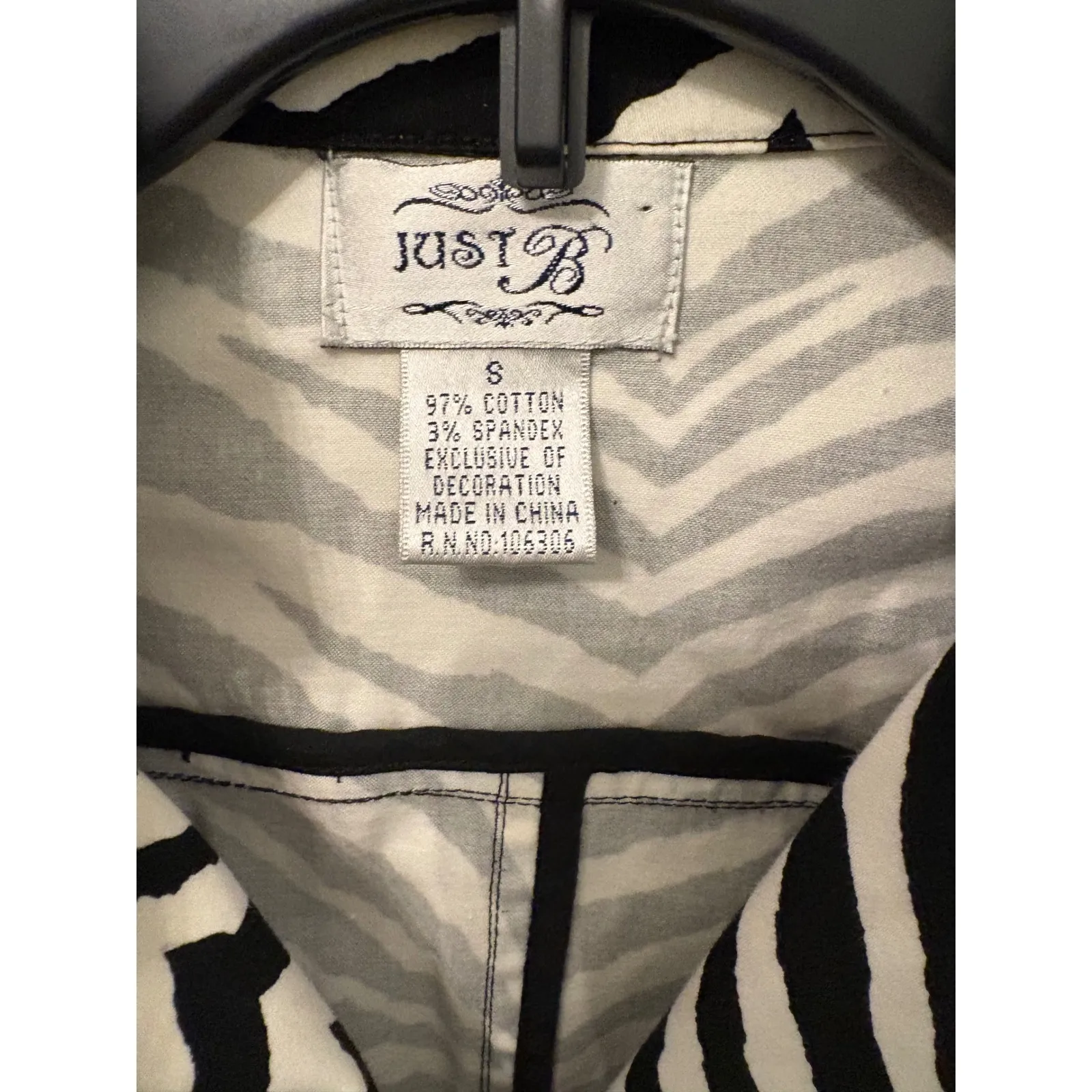 Just B Zebra Print Trench Coat Women's Small Belted Double Breasted Animal Black - Image 3