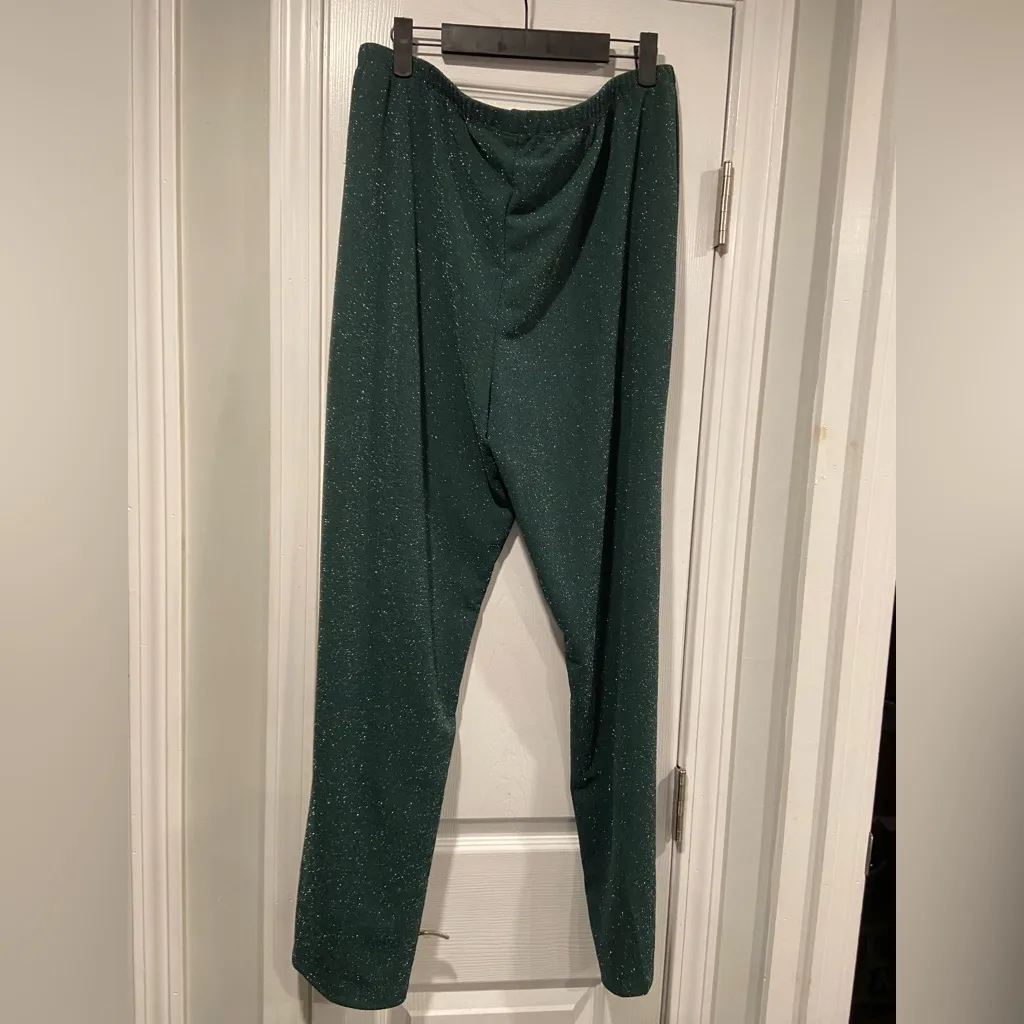 NWOT Serengeti Size XL Emerald Green Sparkle Flowy Wide Leg Pull On Pants - Image 5