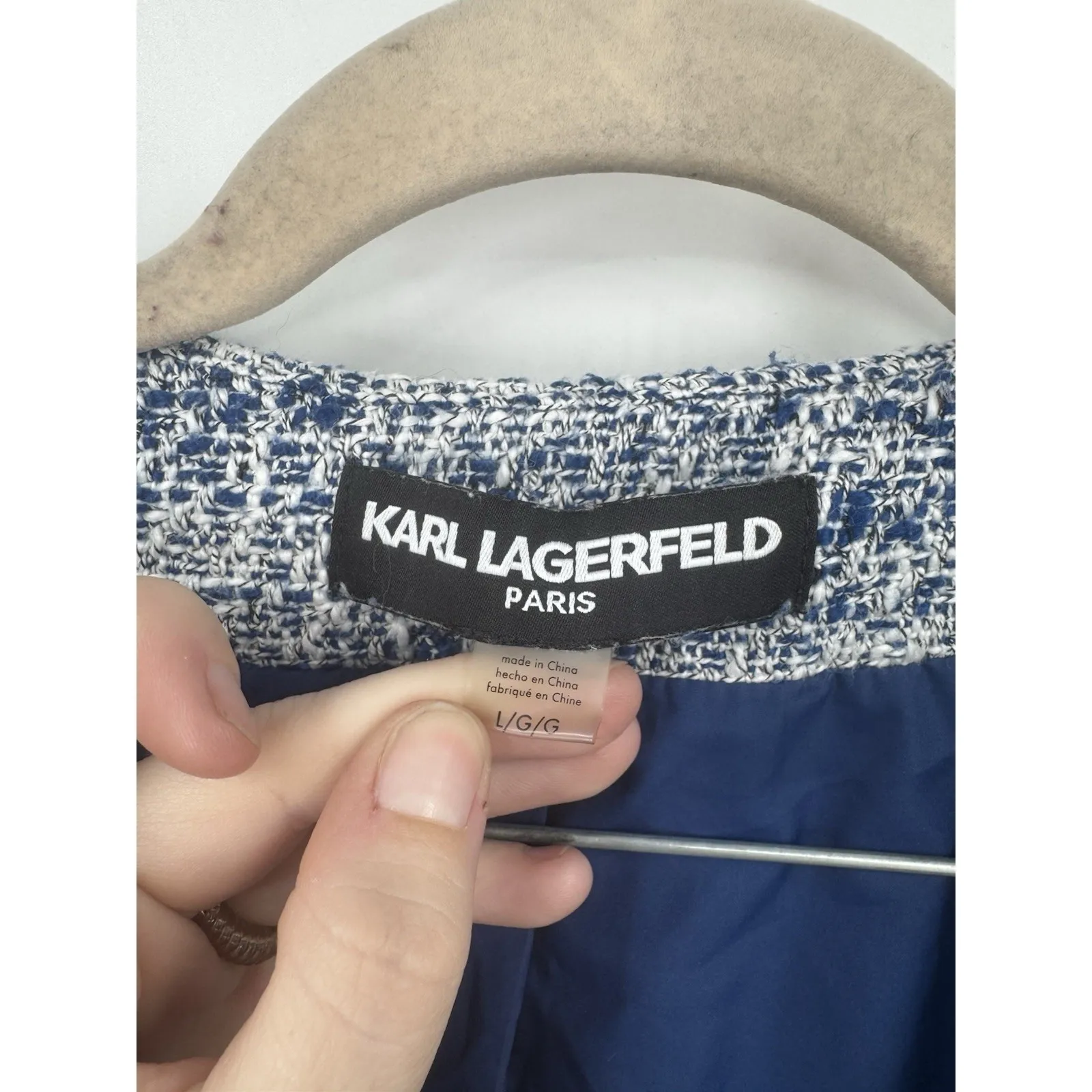Karl Lagerfeld Tweed Crop Jacket Women Large Blue Twee Mature Academia Workwear - Image 2