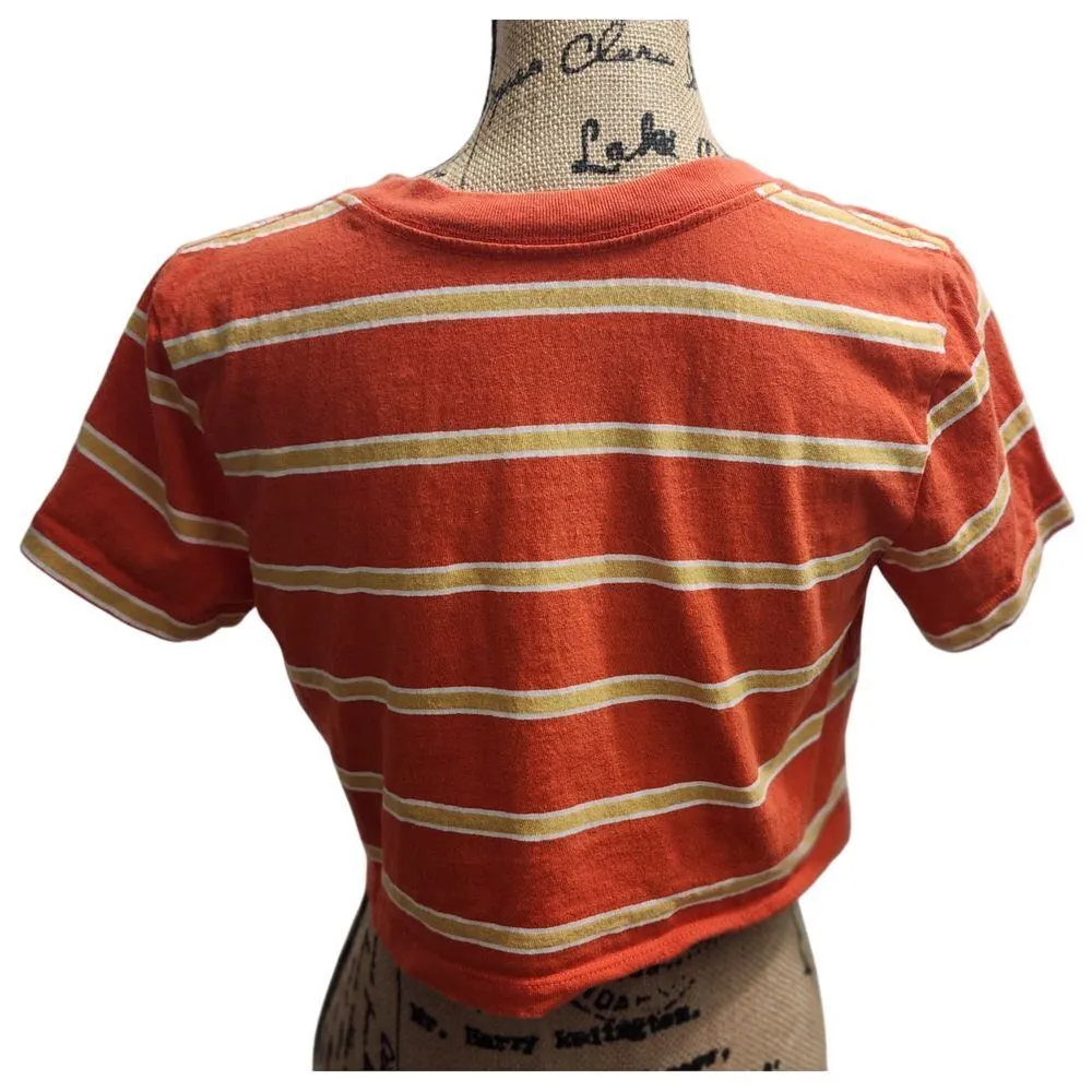 Trendy Orange Striped Crop Top Summer Cotton T - Image 2