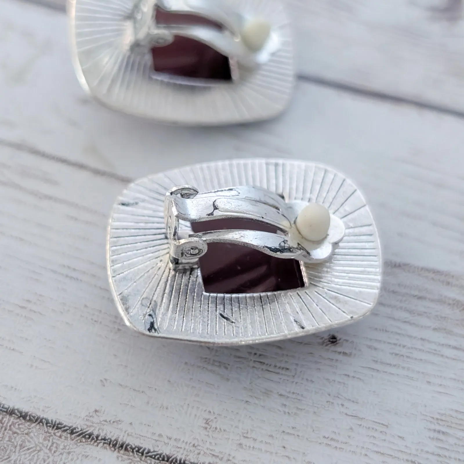 Vintage Clip On Earrings Large & Chunky Burgundy Gem with Statement Halo 1.25" Red - Image 7