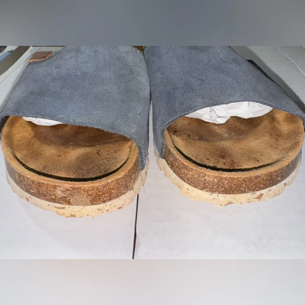 Biostep Blue Suede Leather Slide Slip On Cork Footbed Size 8 Comfort Casual - Image 6