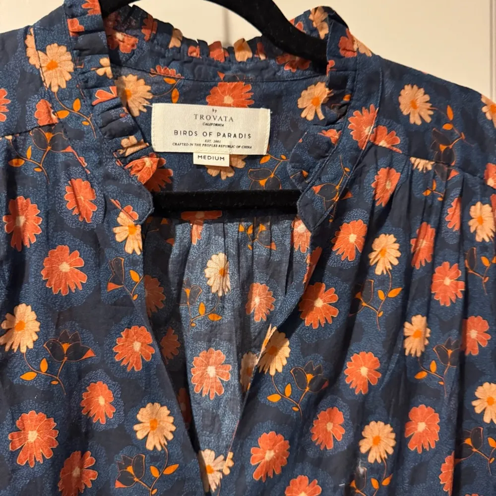 Trovata Birds of Paradis Yulia Navy Floral Long Sleeved Shirtdress | M Blue Size M - Image 2