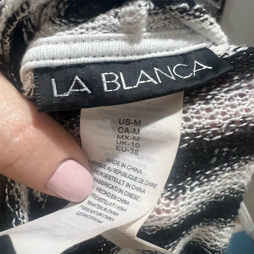 La Blanca Women's Hooded Striped Sweater Tunic V-Neck Long Sleeve Size M - Image 2