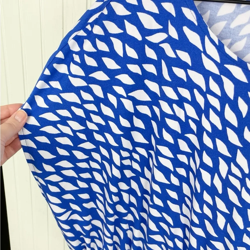 NEW Eloquii Blue White Print Drop Shoulder Blouson Midi Dress Plus Size 18/20 - Image 7