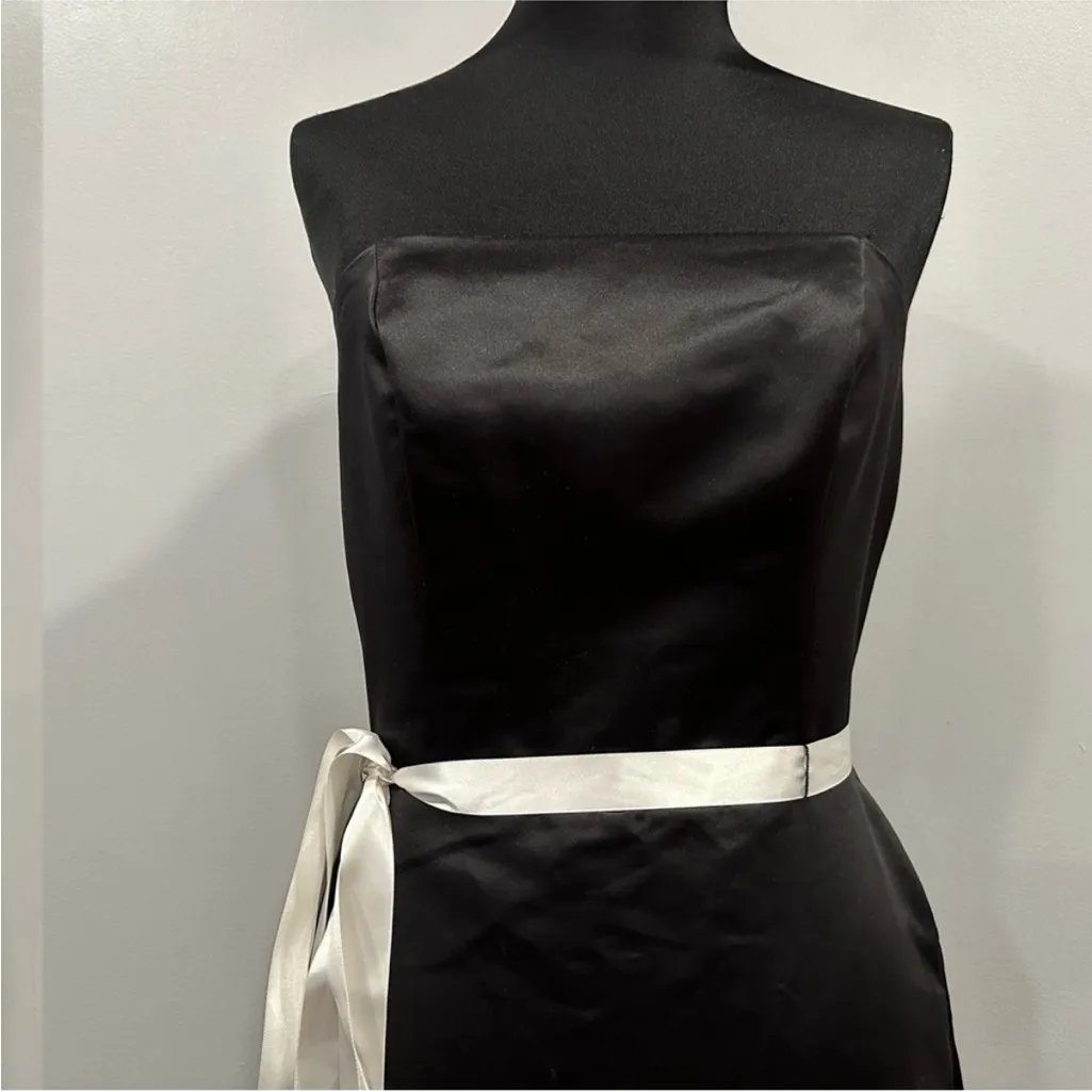 Bill Levkoff Classic Black Strapless Gown White Sash 8 Vintage VTG - Image 3