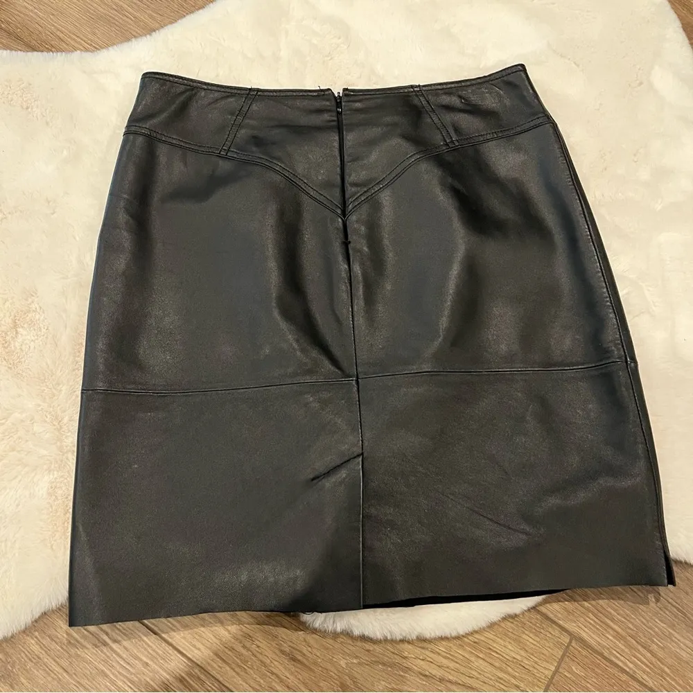 Philippe Adec Moto Leather Skirt Size 4 Black - Image 2