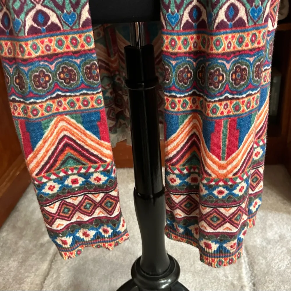 Johnny Was Floral Multicolor Patterned Long Sleeve Hooded Pocket Duster Sweater - Image 3