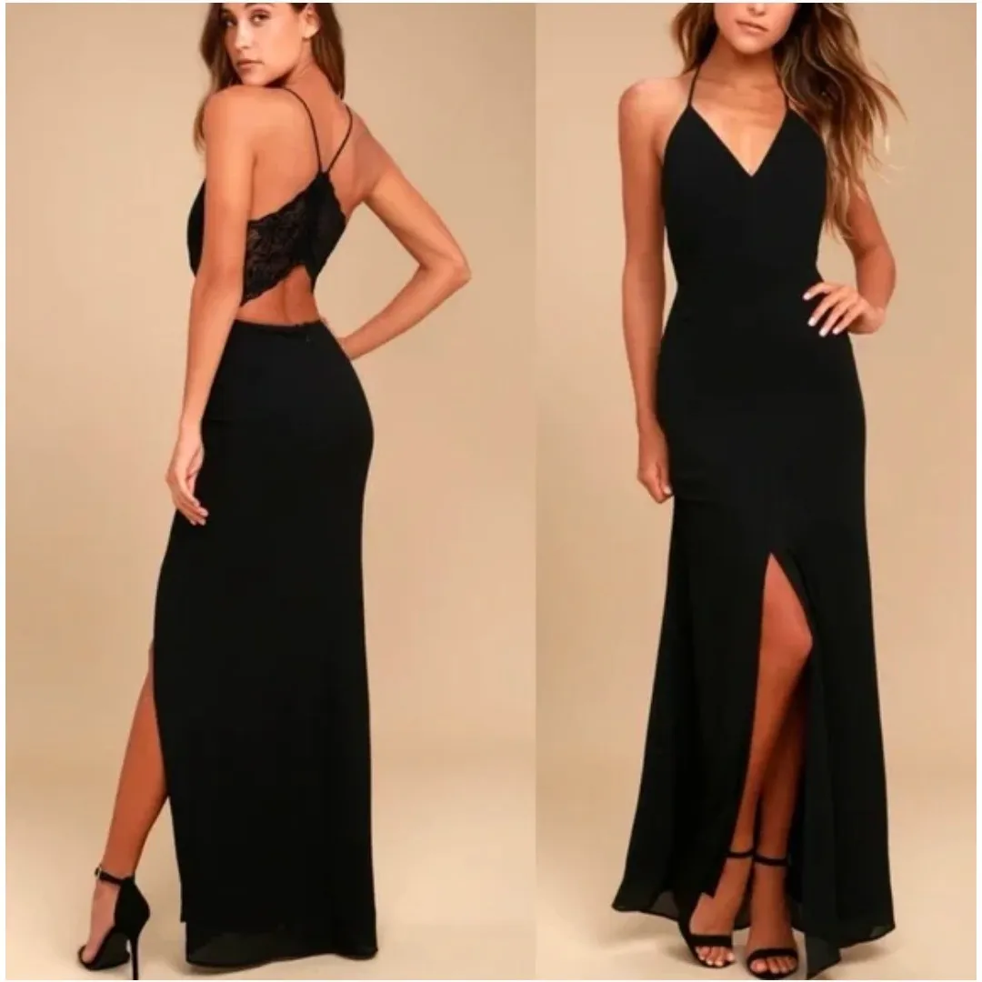 Lulus Story of a Starry Night Backless Lace Maxi Dress Size Small Black Formal - Image 2
