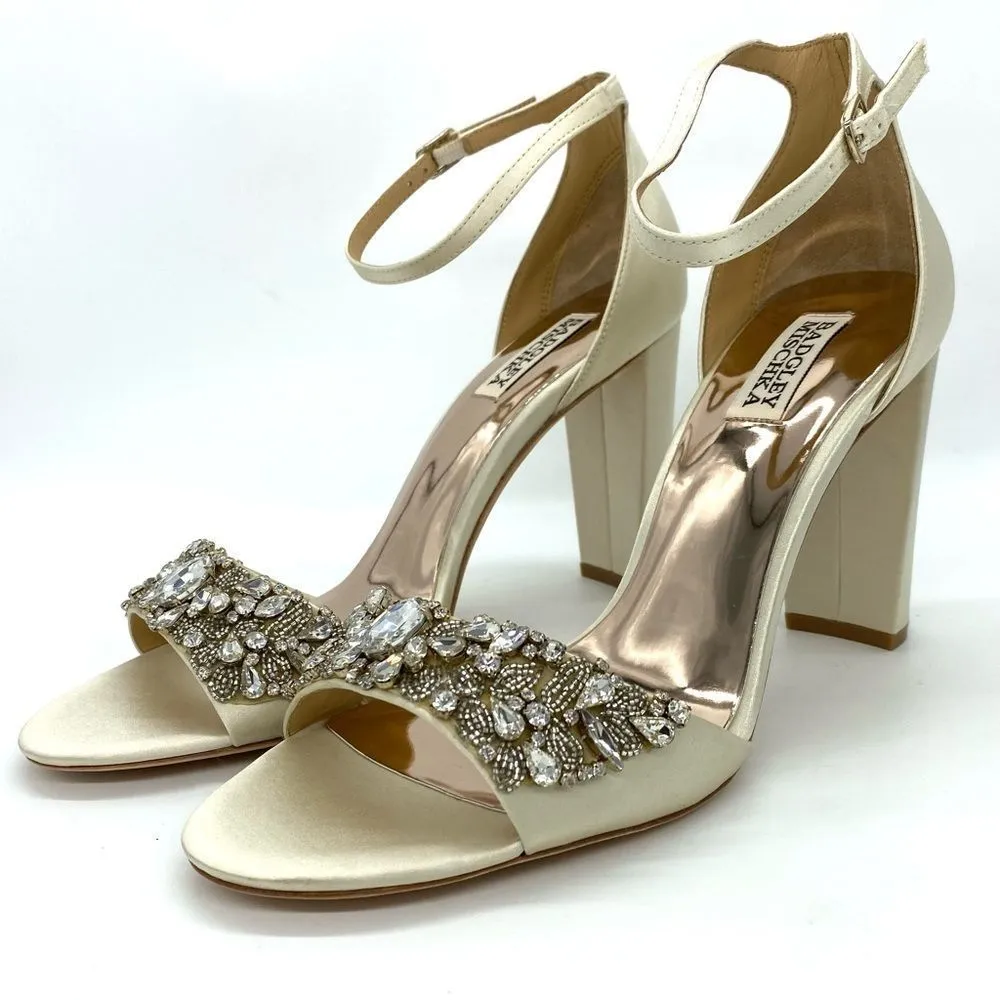 Badgley Mischka Women's Barby Ivory Satin Jeweled Heels New - Image 13