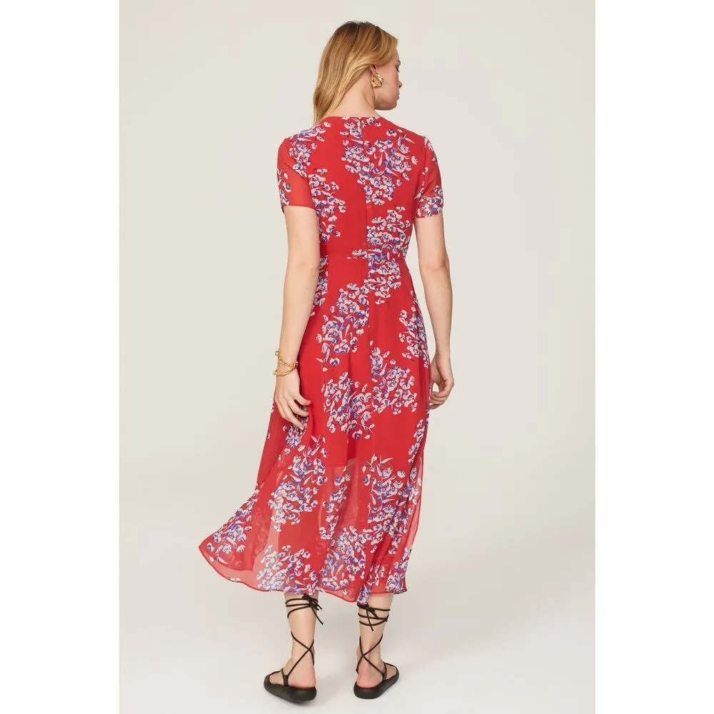 SAUNDERS Women's Red Floral Short Sleeve Crewneck A - Image 2