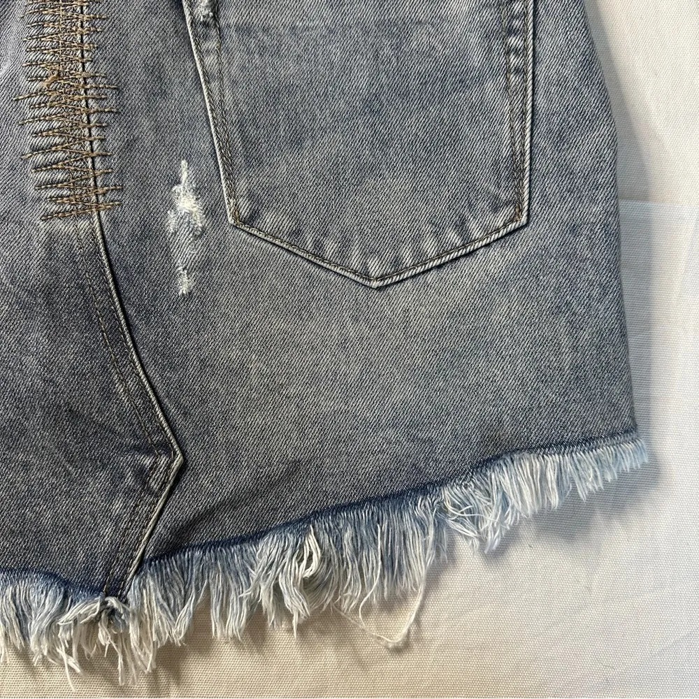 One x One Teaspoon Junkyard Distressed Denim Skirt in Blue Blossom Size 25 - Image 13