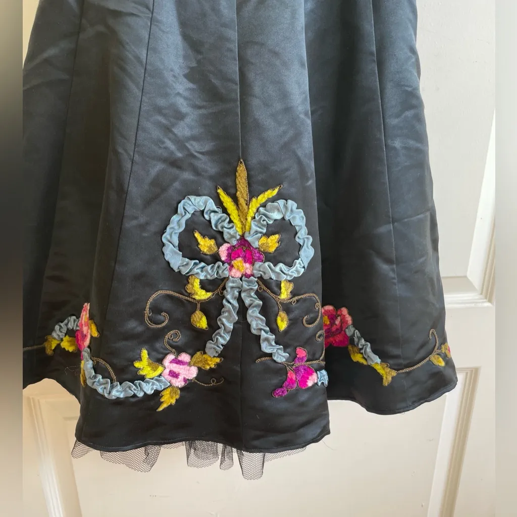 Vtg 90s Betsey Johnson Evening Silk Dress Tulle Embroidered Mad Hatter Whimsy 6 - Image 3