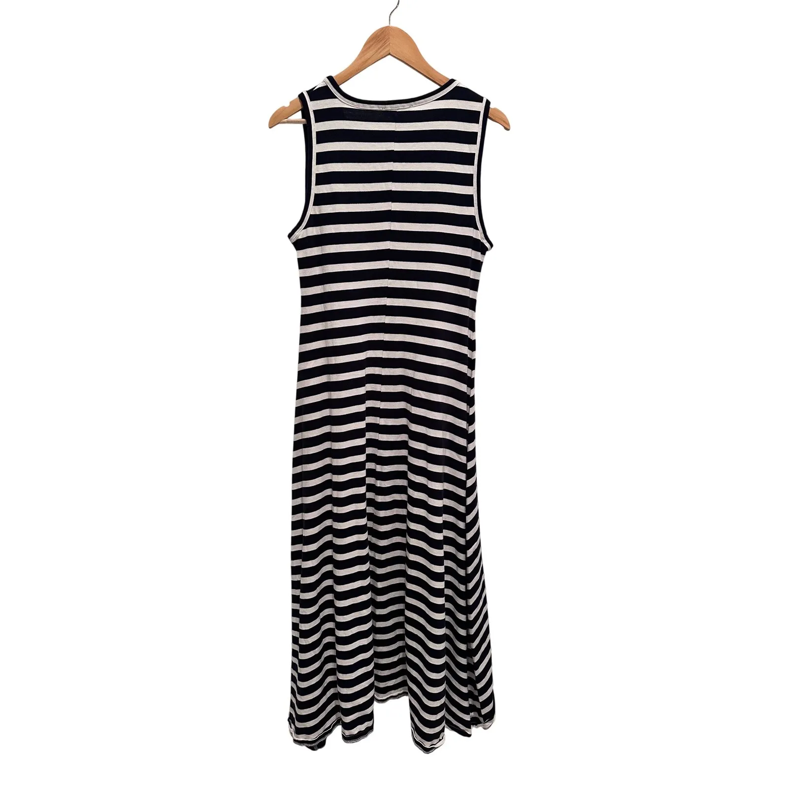 J.Crew Navy Blue White Striped High Low Maxi Dress Size Small Cotton Nautical - Image 3