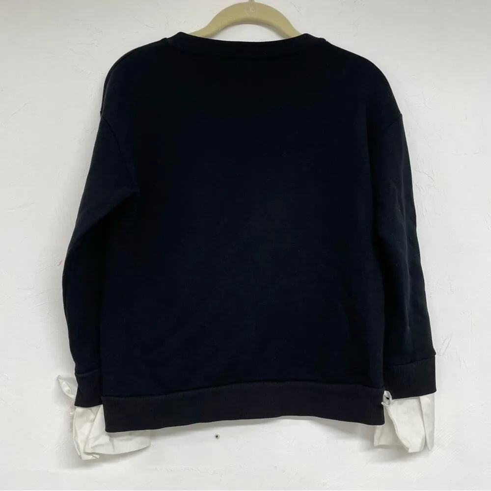 Carolina Belle Black Crew Neck Sweater w/ White Contrast Cuffs Womens XS Preppy - Image 8