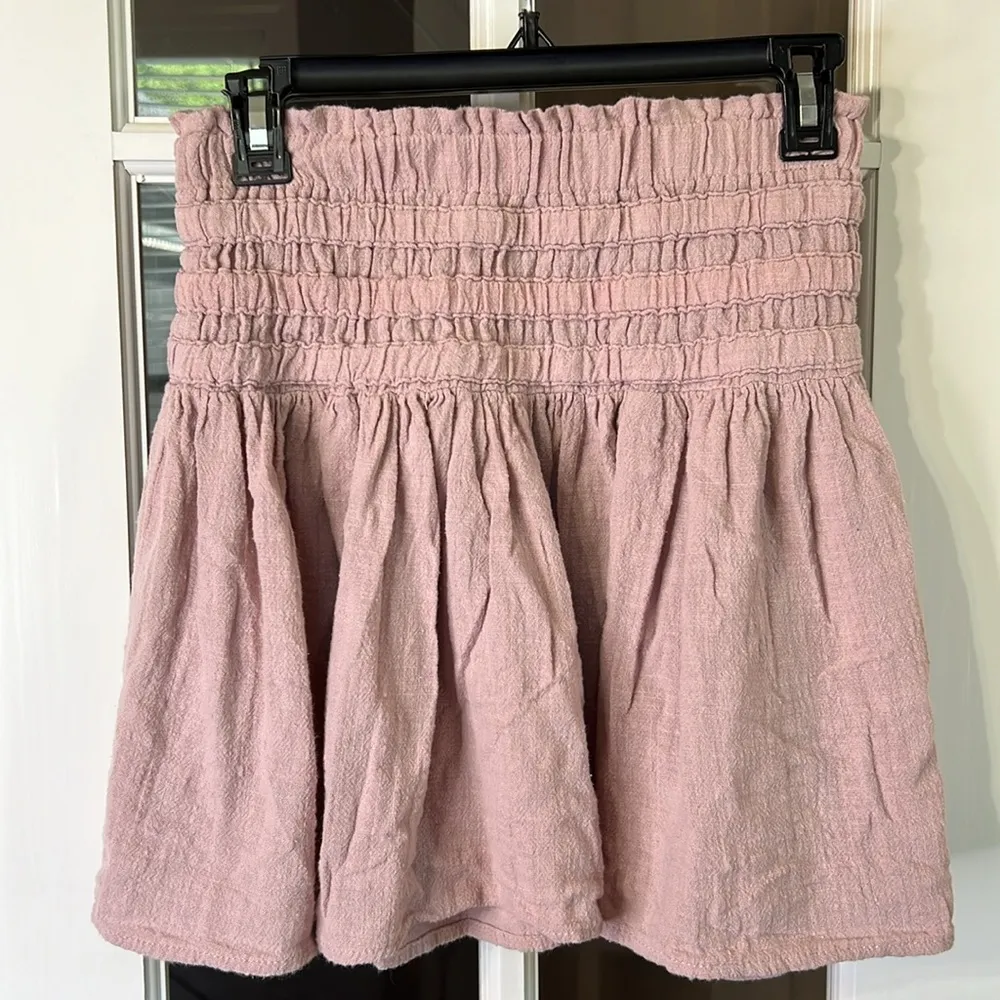 REWASH Pink Gauze Cotton Wide Stretch Elastic Waist Mini Skirt Size Medium - Image 5