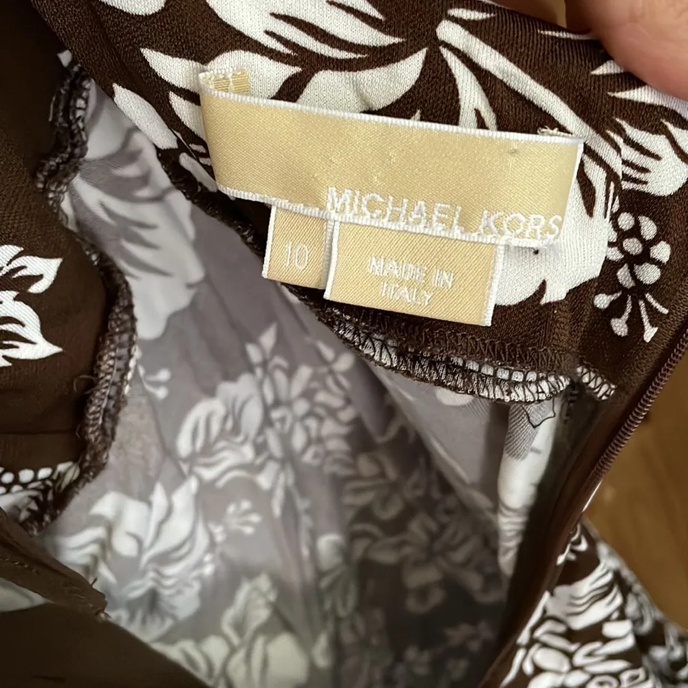 MICHAEL MICHAEL KORS Brown & White Flower Print Summer Dress 10 (RUNS SMALL) - Image 8