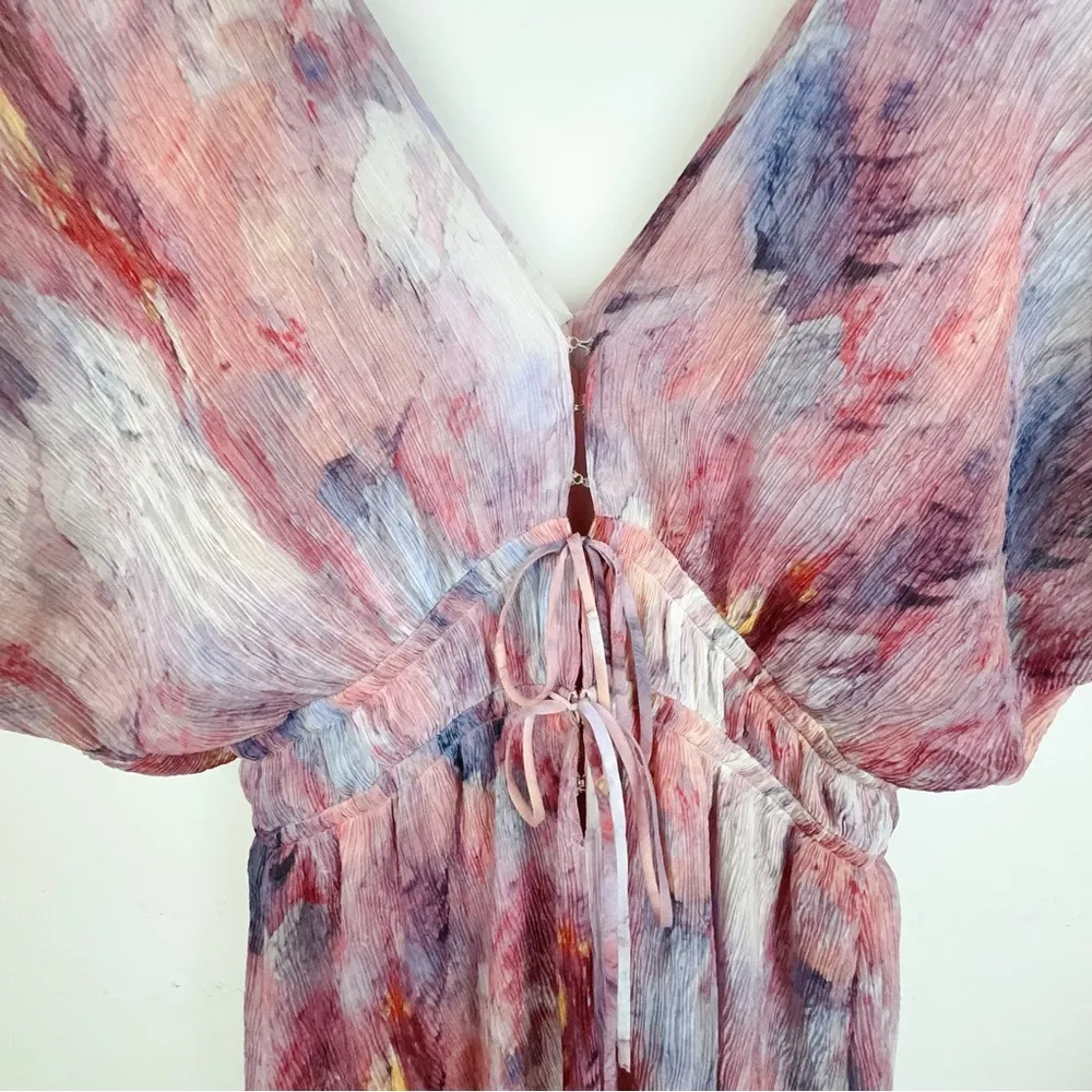 NWT ASTR the Label Pink Floral Reversible V Neck Midi Dress One Size - Image 2