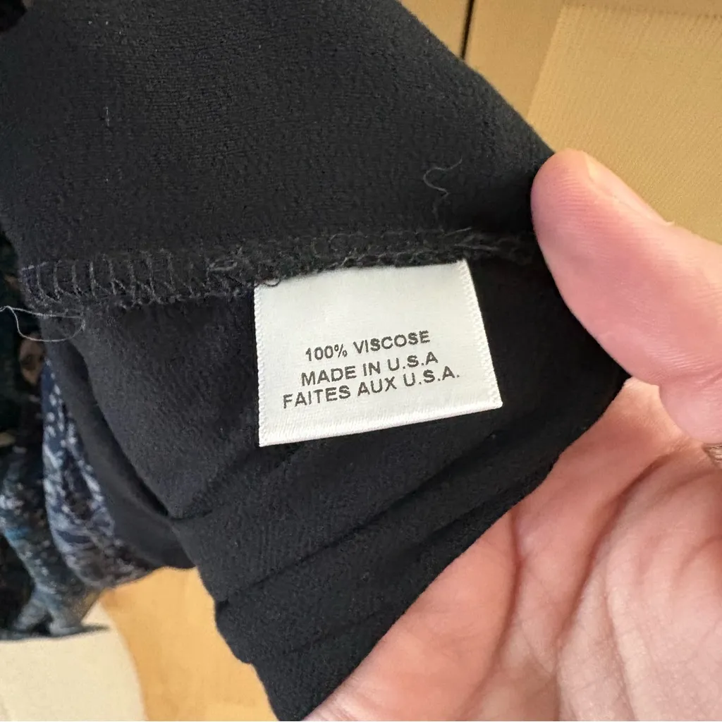 MISA LOS ANGELES Navy Paisley Short Dress Long Sleeves Boho Fall Size Small - Image 6