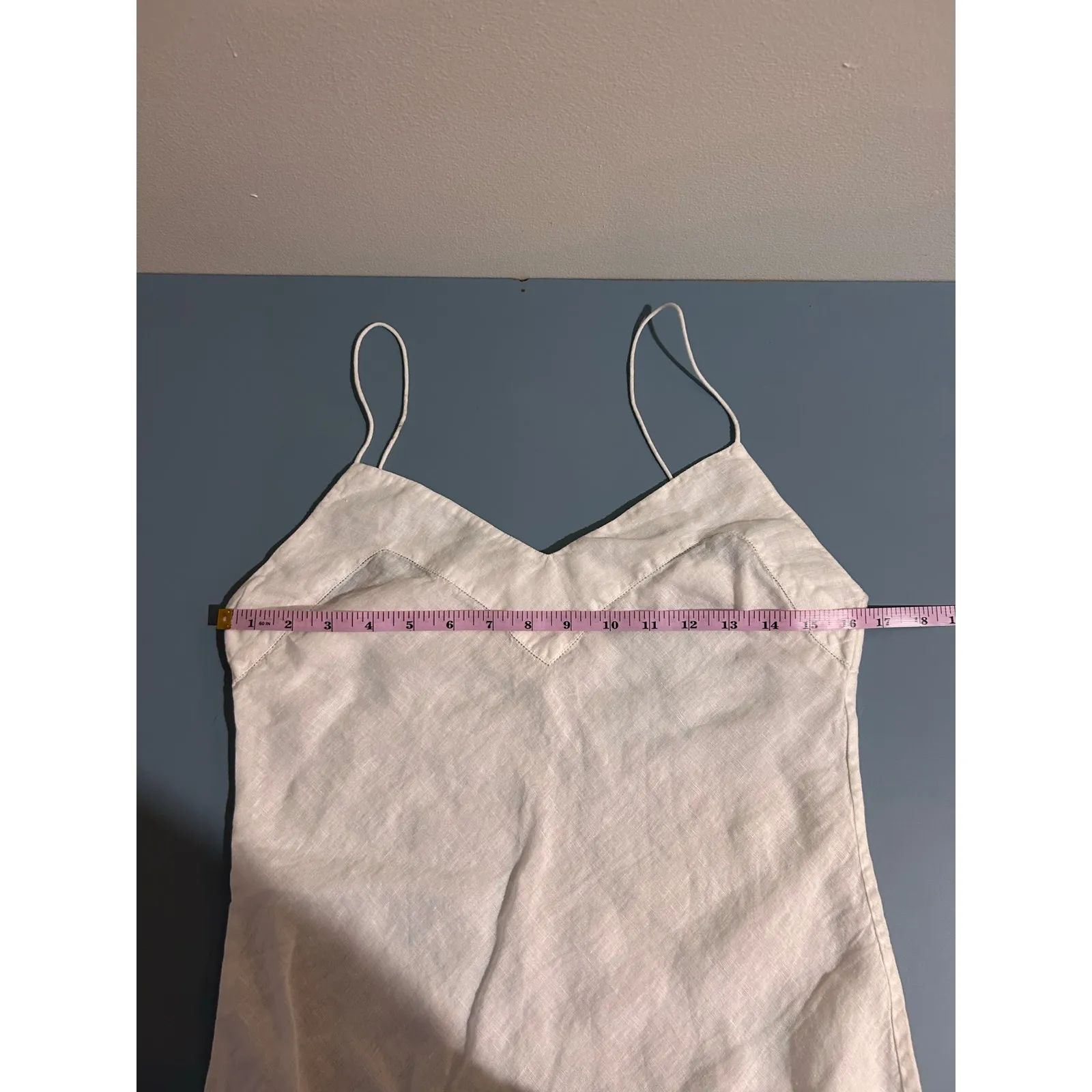 Frette Collection 100% linen nightgown long spaghetti strap quiet luxury size S White - Image 6