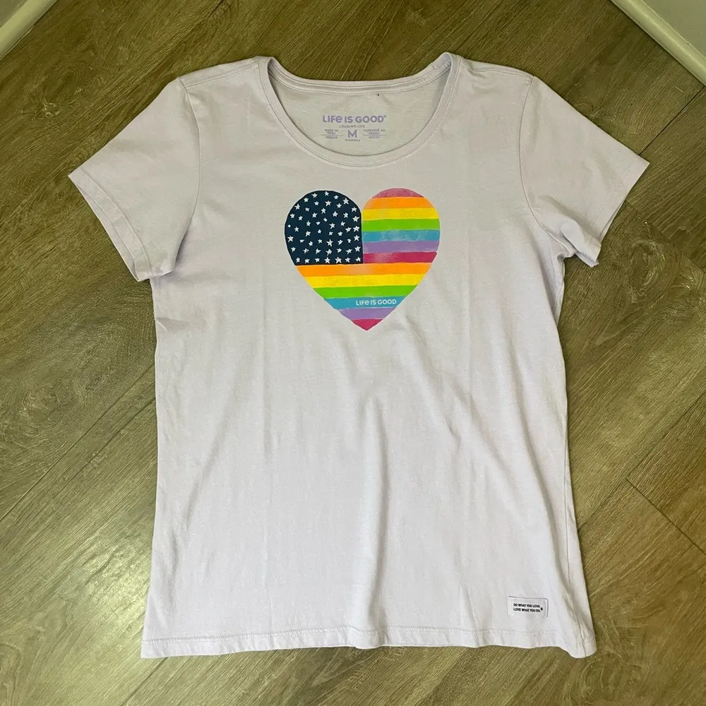 Life Is Good NEW Purple Crusher Tee Rainbow Heart Flag ~ NWT Women’s Size M - Image 11