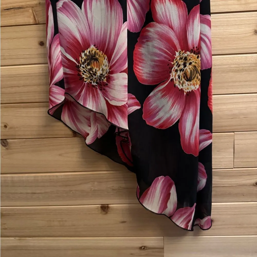 Y2K City Triangles Size Medium Asymmetrical Hem Large Floral Tank Slip Dress - Image 7