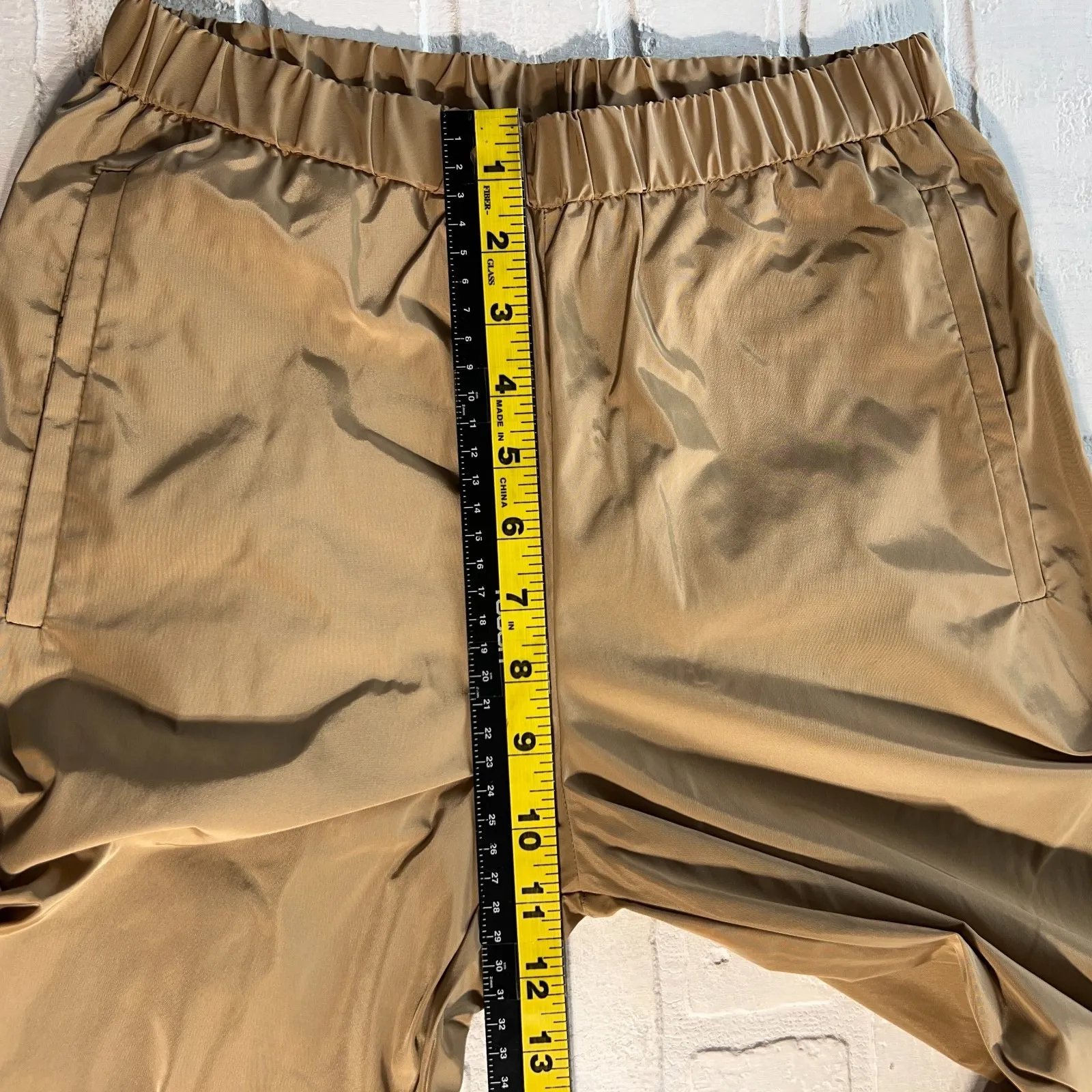 Ottod`Ame 36 IT Pants Womens XXS Tan Tapered Leg Pull On Sheen Ankle Crop Pocket Brown - Image 13