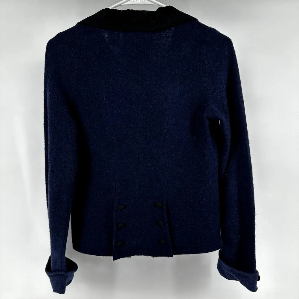 Anthropologie Sparrow 100% Lambswool Blazer Cardigan Button Pocket Blue Black XS - Image 3