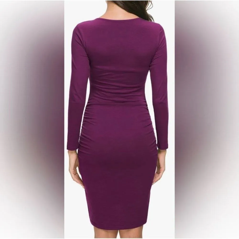 MISSUFE Women's Long Sleeve‎ Fall Casual Sundress Tulip Ruched Bodycon SzM Purple Size M - Image 2