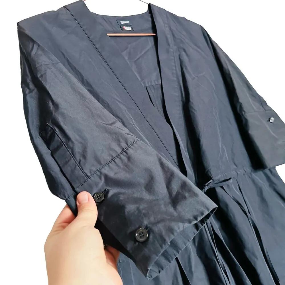 JIL SANDER NAVY Cotton Hourglass Woven Drawstring V-Neckline Dress Size 34 - Image 9