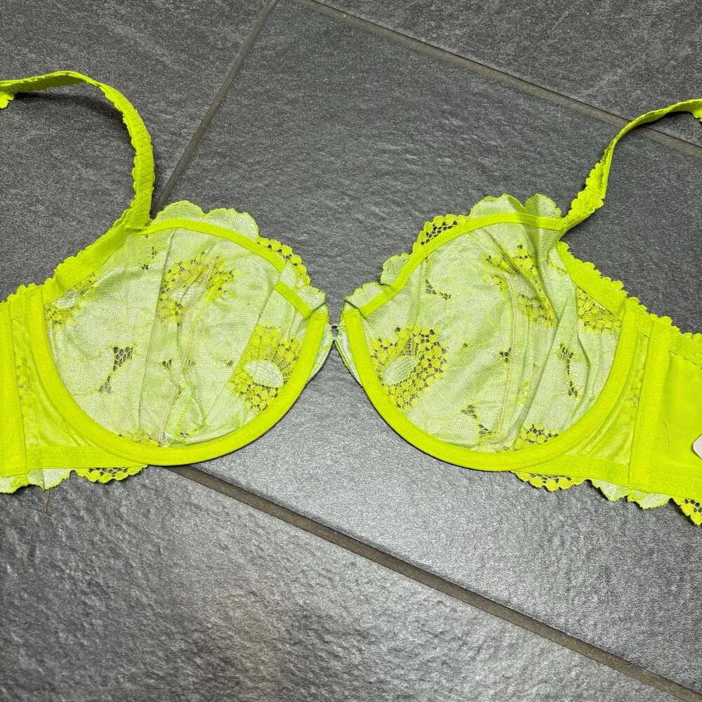 Savage X Fenty Perfect Poppies Unlined Lace Demi Bra 36DD Green Blue Romantic Size undefined - Image 9