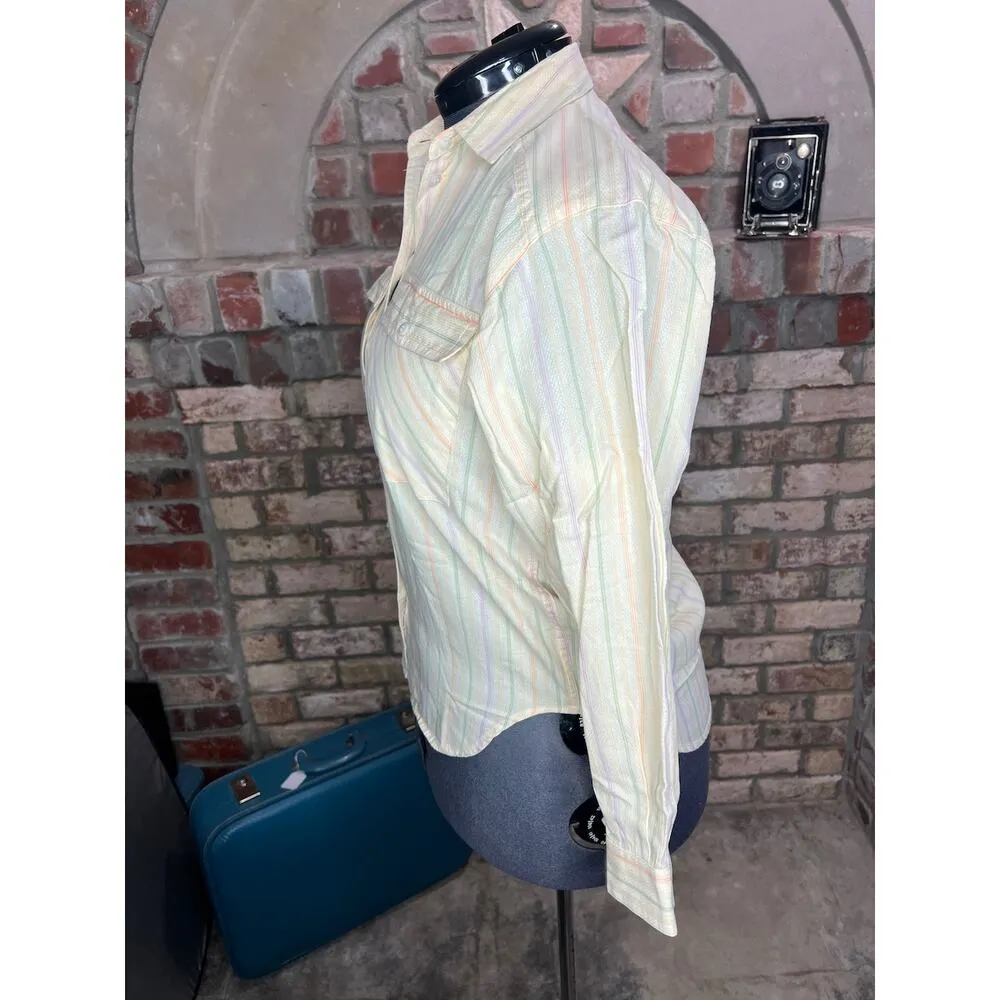 Liz Sport striped button down yellow pink green - Image 5