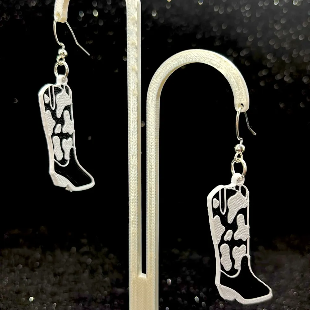 Cowboy Boot Earrings in Black and White - Image 3