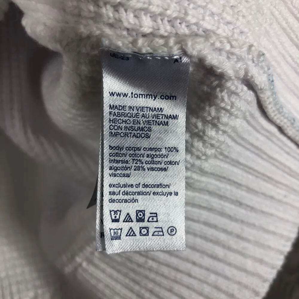Tommy Hilfiger Women's Relaxed Knit Flag Sweater Medium White Embroidered Preppy - Image 6