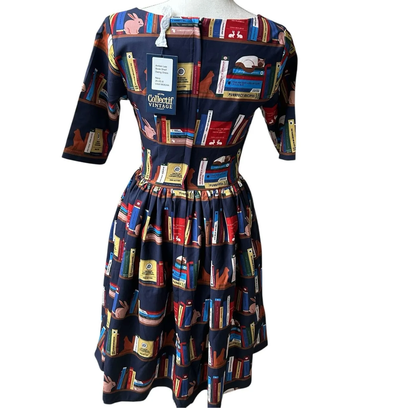 NWT Collectif Vintage London Amber Lea Book Shelf Swing Dress Navy Size 4 Blue - Image 2
