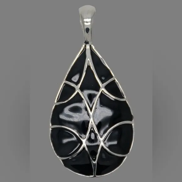 lia sophia signed jewelry black enamel silver slide teardrop pendant - Image 2