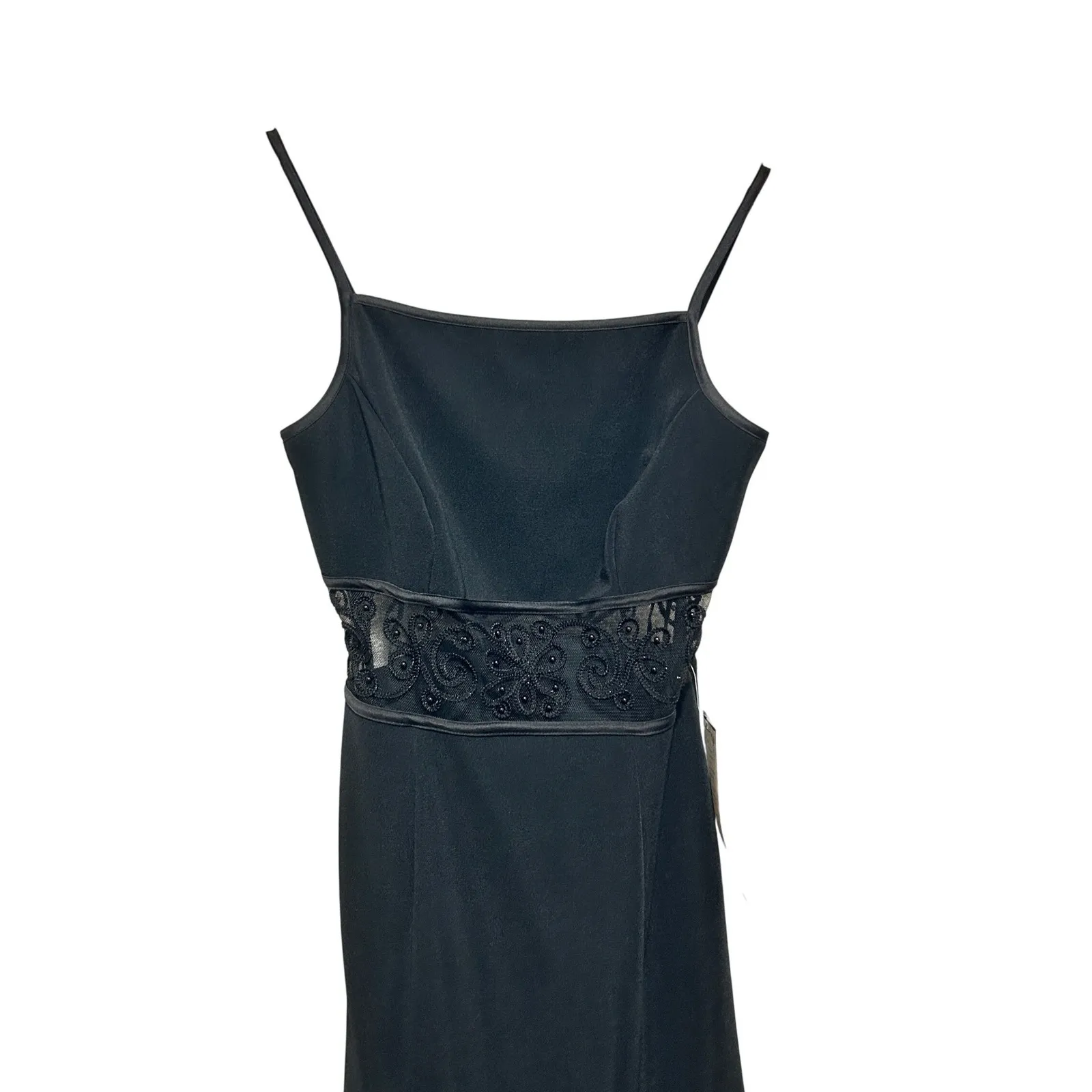 Bari Jay Womens Cocktail Dress 12 Black Beaded Waist Front Slit Evening Formal - Image 3