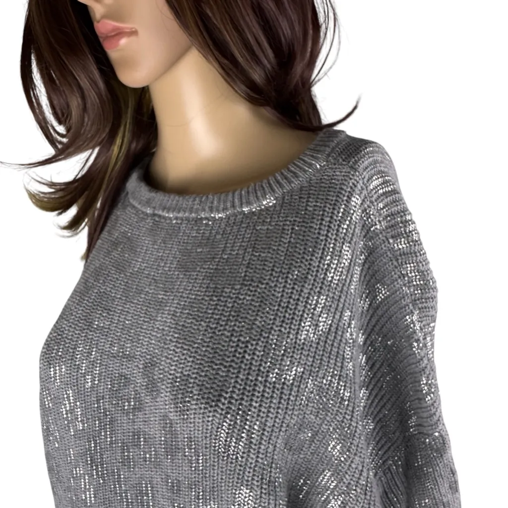 DKNY Jeans 100% Cotton‎ Gray & Metallic Silver Animal Print  Size L Crew Sweater - Image 3