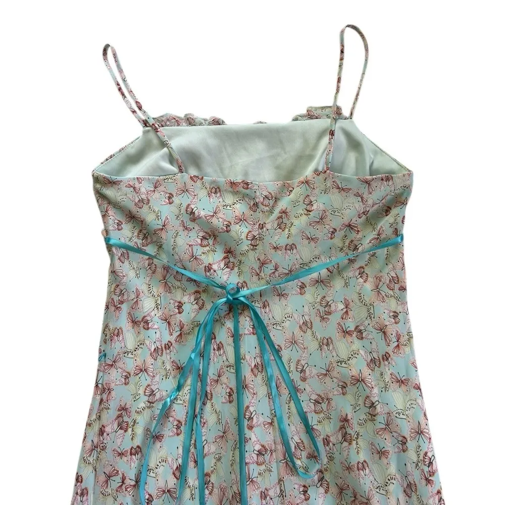 Vintage Y2K Whimsy Fairy Butterfly Tired Milkmaid Slip Midi Dress Size 6 Blue - Image 10