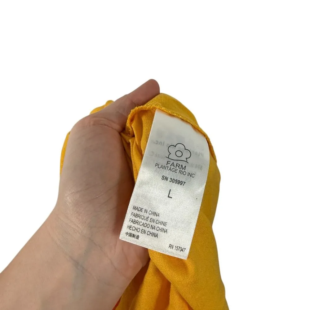 Farm Rio Yellow Midi Knot Dress Puff Sleeve Preppy Vacation Cut Out Womens Large - Image 7