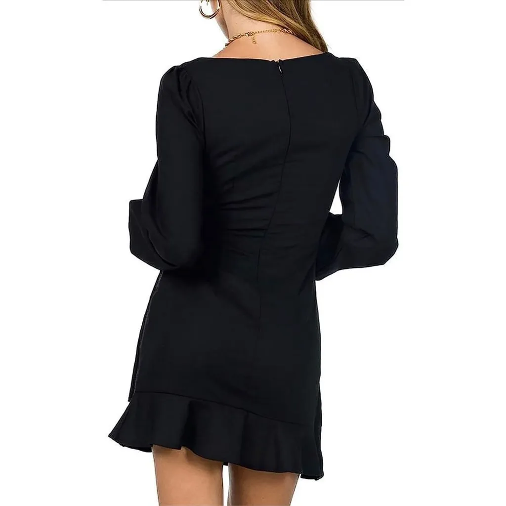 NEW Dress Square Neck Long Tie Waist Wrap Ruffle Hem L - Image 3