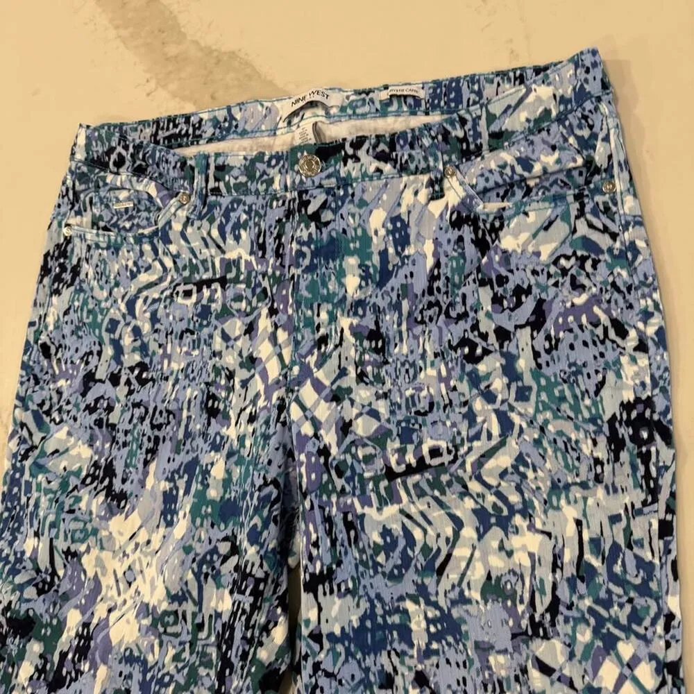 Nine West Chrystie Capri Pants Women's 16 Multicolor Blue Mid Rise Soft Twill - Image 3