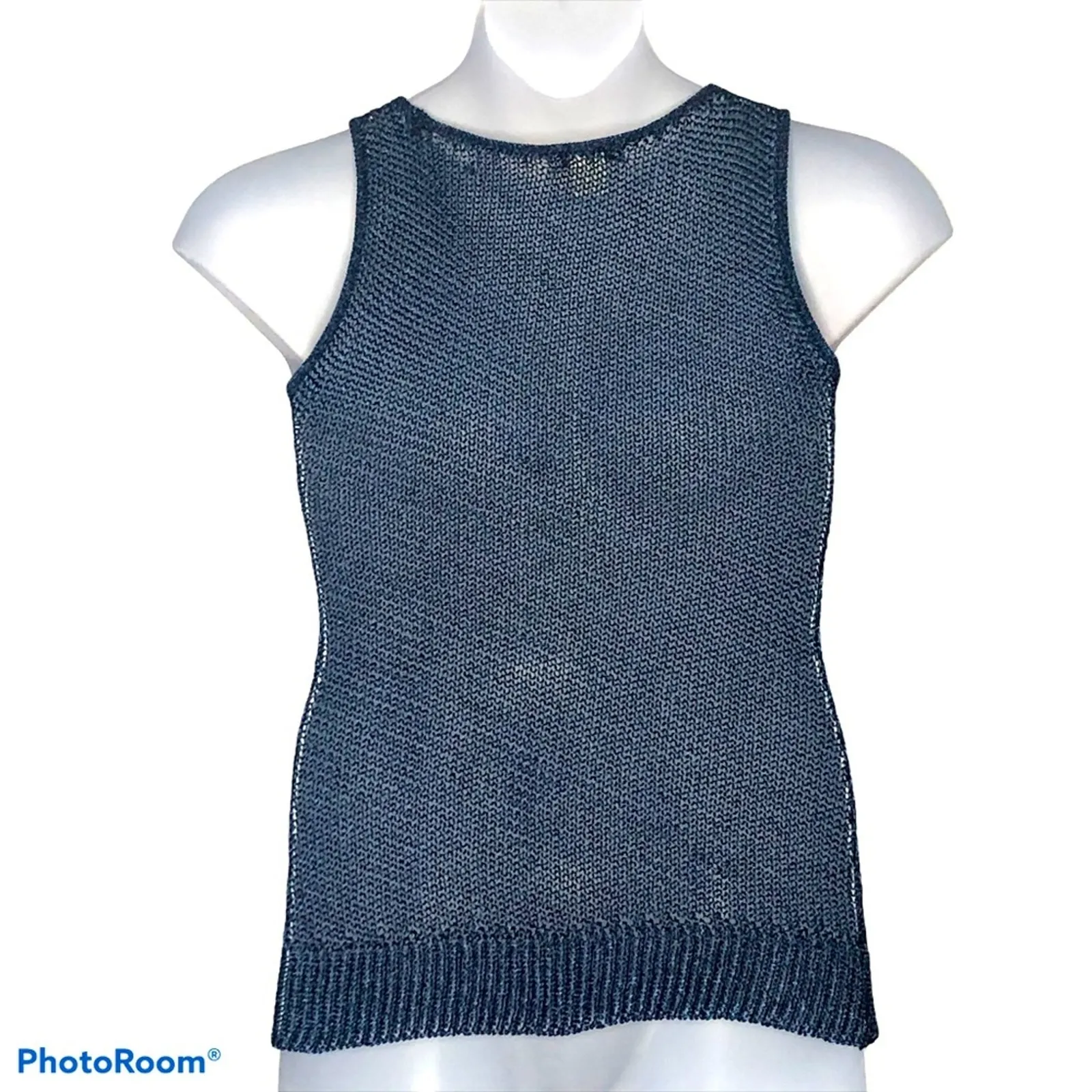 Bar III Electric Blue Metallic Sleeveless Sweater Tank Envelope Hem NWT Small - Image 4