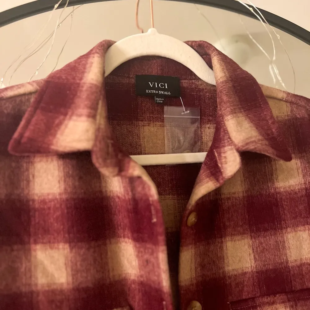 Vici flannel Shacket with fringe on back - Image 3