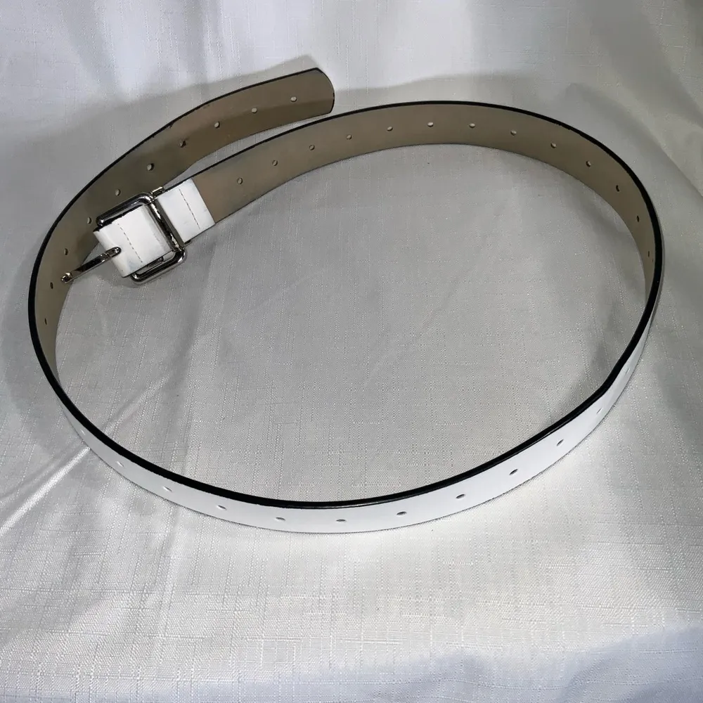 Steven Madden Bone White Faux Leather Multi Loop Silver Buckle Belt L/XL - Image 11