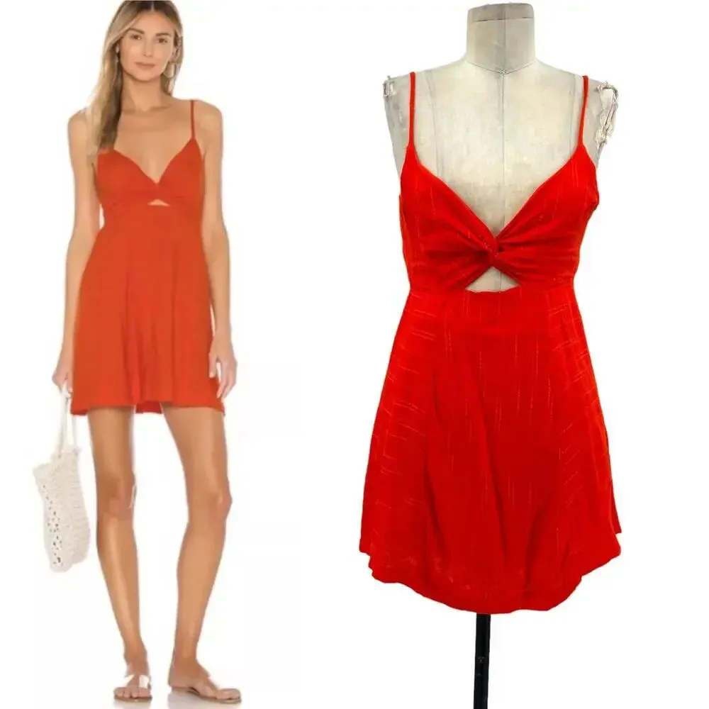 L*SPACE Sophia Mini Dress Keyhole Cutout Tie Back Dress Red‎ Orange Small - Image 2